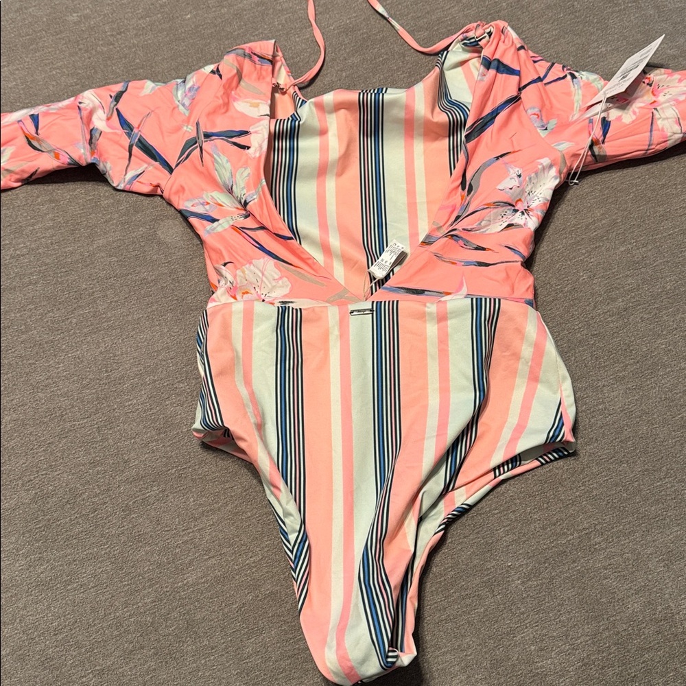 Maaji Coral Floral & Stripe Long-Sleeve One-Piece Swimsuit - Picture 4 of 4